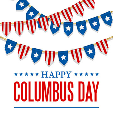 Columbus Day vector background. USA patriotic template with text, stripes and stars for posters, decoration in colors of american flag. Anniversary of Christopher Columbus's arrival in the Americas