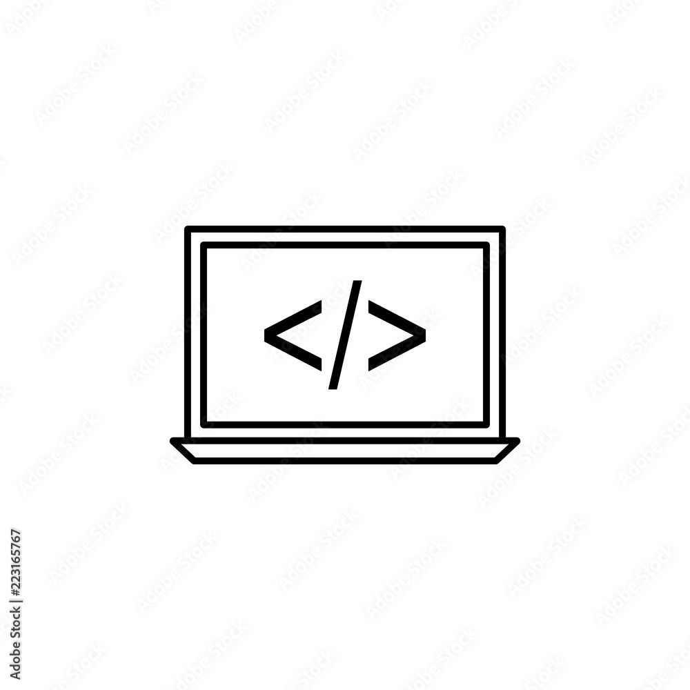 Poster laptop coding icon. element of online and web for mobile concept and web apps icon. thin line icon f