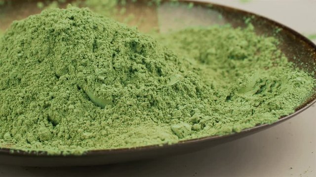Powdered izu matcha  green tea, selective focus