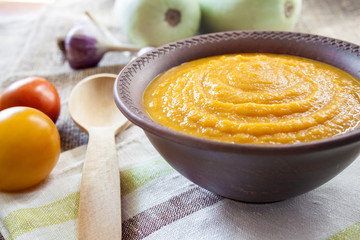 Squash caviar with garlic and tomatoes