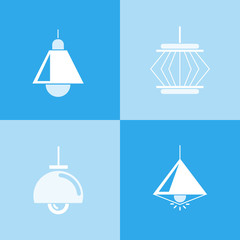 ceiling lamp icons set in blue background