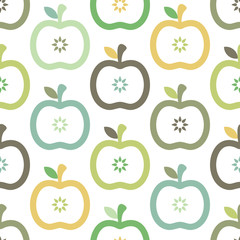 Apples Seamless Pattern Retro Autumn Green