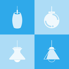 ceiling lamp icons set in blue background