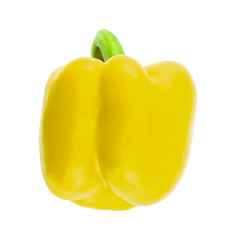 one whole large juicy bell pepper yellow close-up on a white background isolated