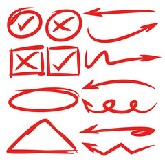 red arrows, check marks