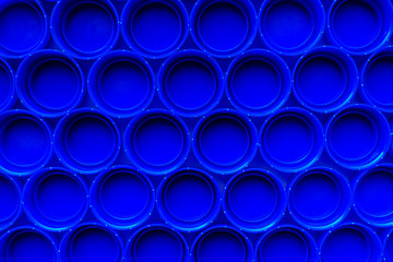 Recycled blue plastic bottle caps