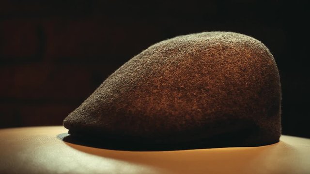Grey Wool English Mans Cap studio hd footage 