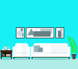 The interior of the living room in a minimalist style. Vector illustration, set of furniture.