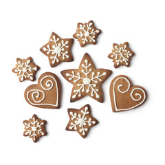christmas gingerbread cookies isolated on white background