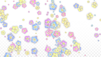 Vector Realistic Colorful Petals Falling on Transparent Background.  Spring Romantic Flowers Illustration. Flying Petals. Sakura Spa Design. Blossom Confetti. Design Elements for Wedding Decoration.