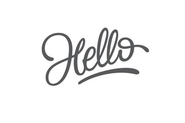 Hello Lettering on white isolated background. Typography for logo design, sticker, badge, banner, greeting, poster. Brush calligraphy. Hand sketched typography. Vector illustration. © VDNKL