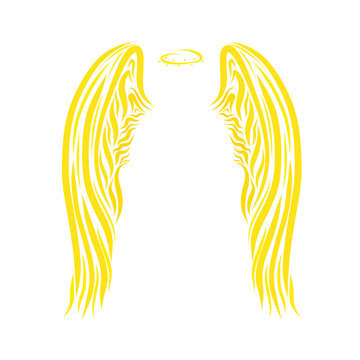 Two large yellow wings and a halo or crown