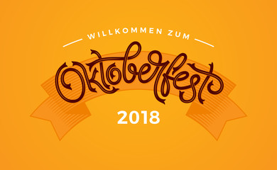 Oktoberfest handwritten typography. Oktoberfest lettering vector design for greeting cards and poster. Vector illustration. Beer Festival vector banner. Design template celebration.