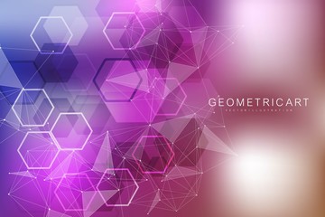 Geometric abstract background with connected line and dots. Structure molecule and communication. Big Data Visualization. Medical, technology, science background. Vector illustration.