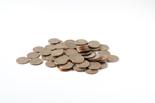 Pile of coin on white background.