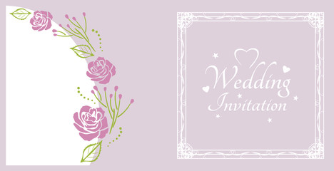 Wedding invitation. Sample for postcard with purple roses