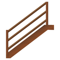 Wooden staircase with handrails and steps, realistic vector on a white background.