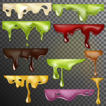 Dripping drops vector dripped liquid and dropping splash illustration set of realistic flowing paint splatter dripple isolated on transparent background