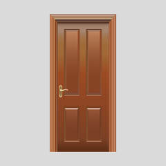Wooden doors with plug-in glass realistic vector.
