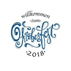 Oktoberfest handwritten lettering logotype. Oktoberfest typography vector design for greeting cards, logo, card, postcard and poster. Bavarian Beer Festival banner. Design template celebration