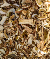 Dried mushrooms in the market.