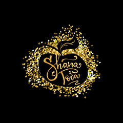 A greeting card with stylish lettering Shana Tova. Hand sketched Shana Tova calligraphy text as logotype, badge icon for Jewish New Year. Template for postcard, invitation, poster, banner template