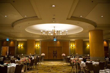 table set for wedding or another catered event dinner, luxury wedding table setting for fine dining at indoor.Arranged table in the restaurant ready for celebration