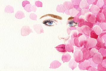 beautiful woman. fashion illustration. watercolor painting