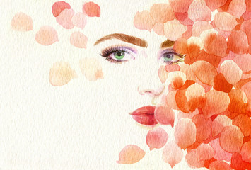 beautiful woman. fashion illustration. watercolor painting