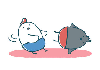 ゆるいにわとりとカラスのプロレス