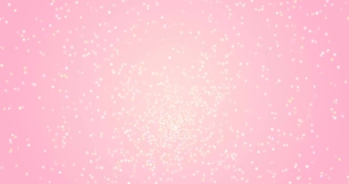 Abstract light pink colored looped background. Explosion little stars particular. Blurred pale rose backdrop for party banner. Cute motion design for females. 