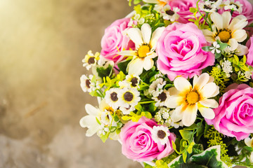 Bright and beautiful colors of plastic flowers.