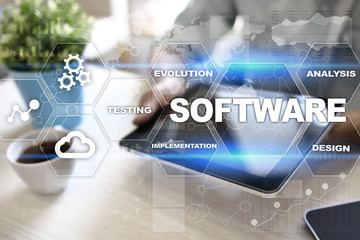 Software development. Data Digital Programs System Technology Concept.