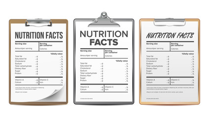 Nutrition Facts Vector. Blank, Template. Diet Calories List. For Box. Food Content. Fat Information. Protein Sport. Grams And Percent. Guideline. Ingredient Calories. Illustration