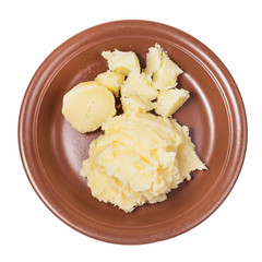 top view of boiled and mashed potatoes on plate