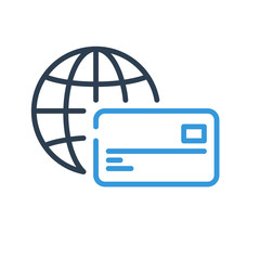 Line art. credit card icon and globe earth vector