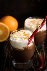Warming spicy hot chocolate with orange and chili