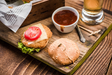 Mini beef burgers served in pub or bar
