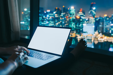  Woman freelancer is working using laptop computer in home offic