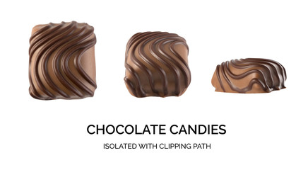 Beautiful Creative Chocolate Sweets Isolated on White Background