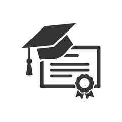 Diploma certificate and graduation cap icon. Academic degree concept icon.