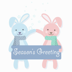 Obraz na płótnie Canvas abbit couple holding Season's Greeting and star illustration card