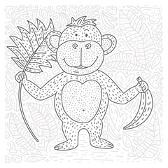 Coloring vector page with cartoon doodle animal. 