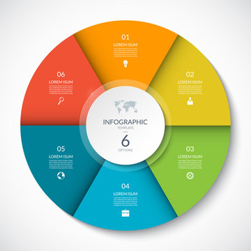 Vector infographic circle. Cycle diagram with 6 options. Can be used for chart, graph, report, presentation, web design.