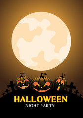 Happy Halloween night party pumpkin orange moon light for holiday celebration festival background vector illustration.