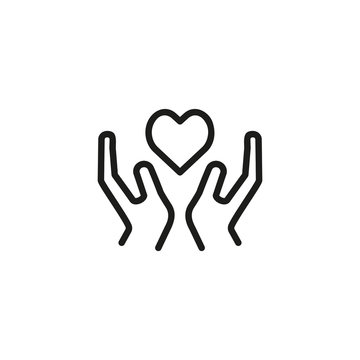 Heart disease prevention line icon. Hand holding heart. Healthcare concept. Can be used for topics like medicine, charity, wellbeing, medical inspection