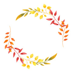 Fototapeta na wymiar Autumn wreath Watercolor leaves frame for Invitation design