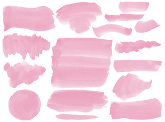 Set of pink watercolor stains