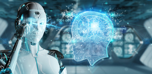 Obraz na płótnie Canvas Cyborg creating artificial intelligence 3D rendering