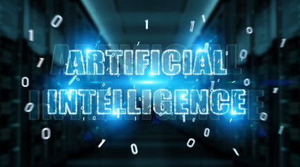 Digital artificial intelligence text hologram 3D rendering